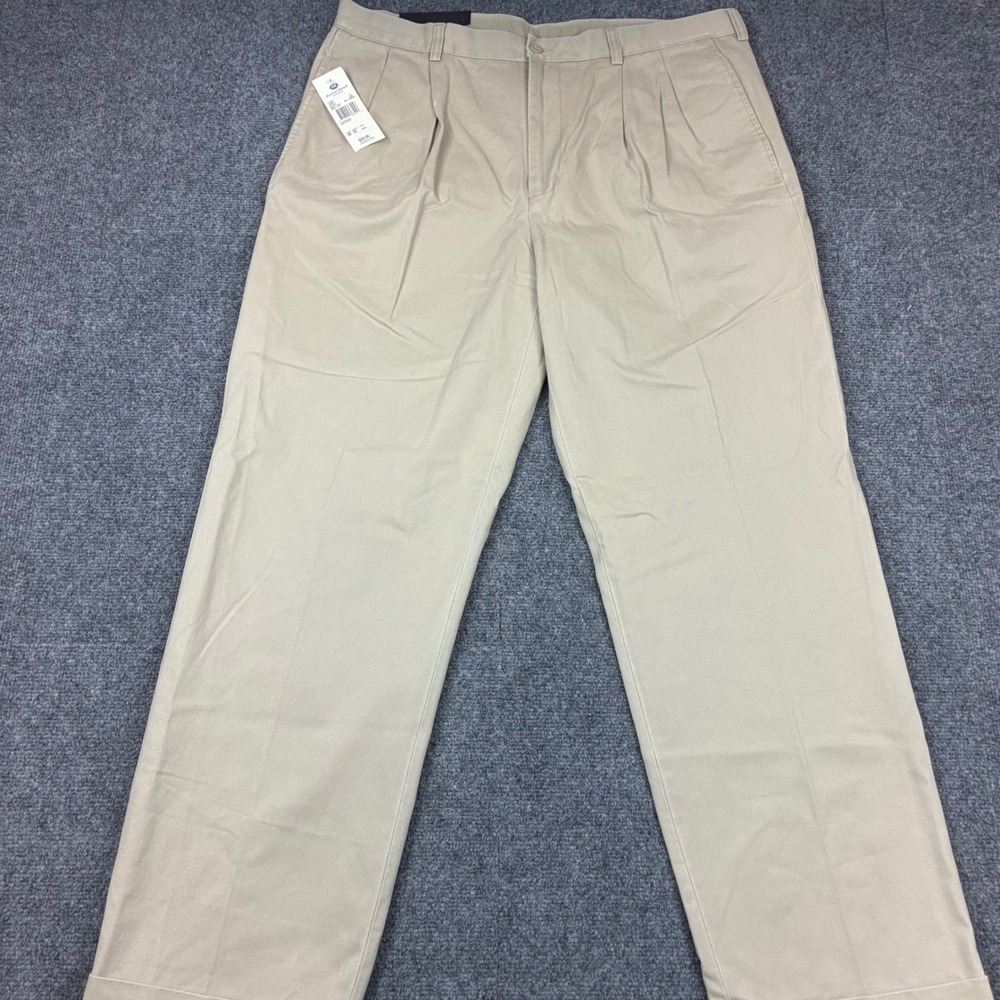 Austin Reed London Chino Pants Mens Size 38x32 Khaki Pleated Cuffed Cotton NEW